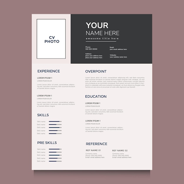 Diseño de plantilla vectorial de CV minimalista profesional para uso multipropósito de trabajos empresariales