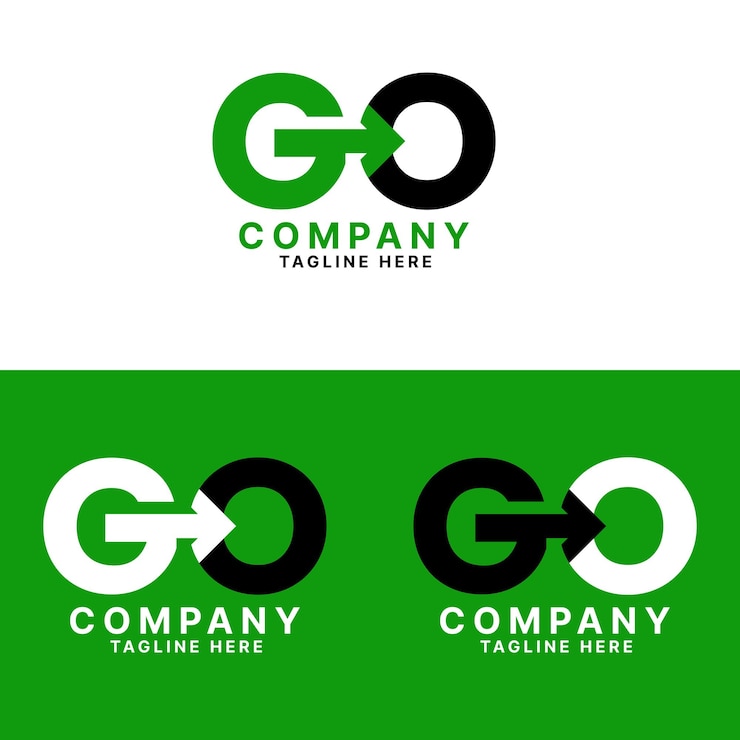 Vector diseño de plantilla vectorial del logotipo go con símbolo de señal de flecha, letra g y logotipo o