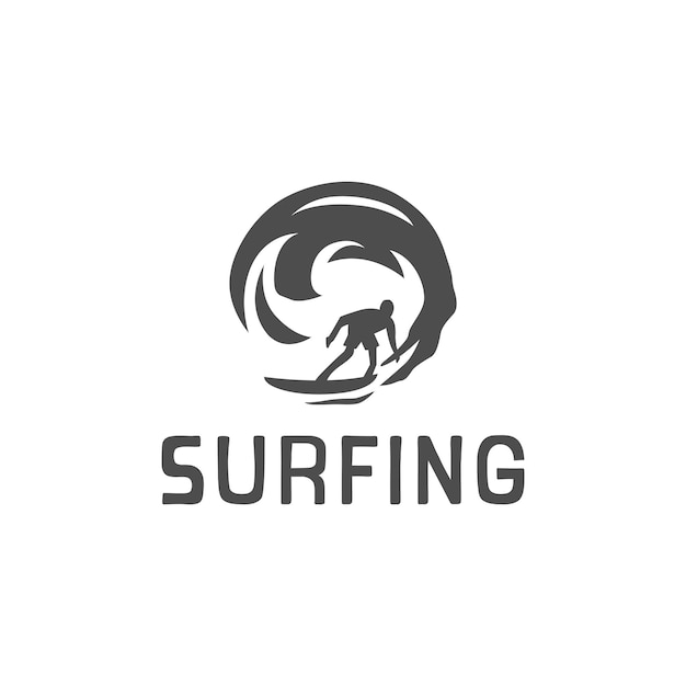 Diseño de plantilla vectorial de logotipo de hombre surfista vectorial