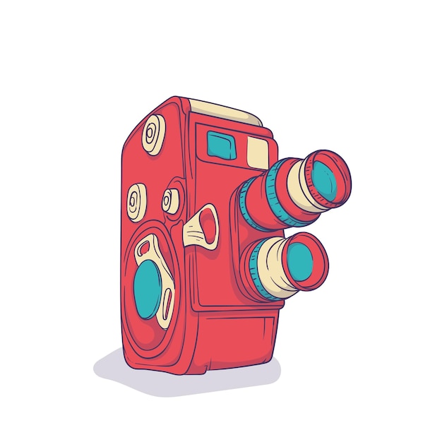 Vector diseño de plantilla de videocámara vintage con dos lentes en diseño dibujado a mano