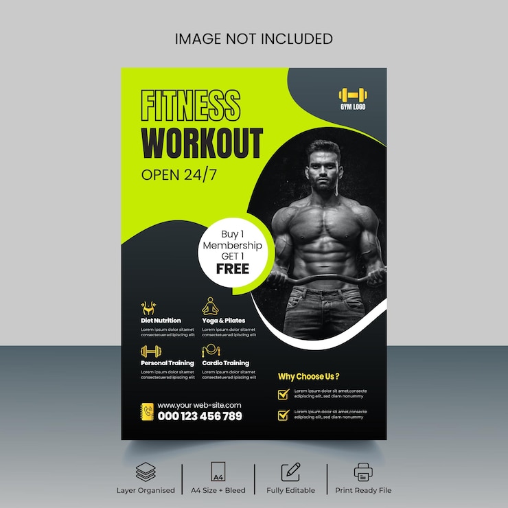 Vector diseño de plantilla de volante de fitness de gimnasio