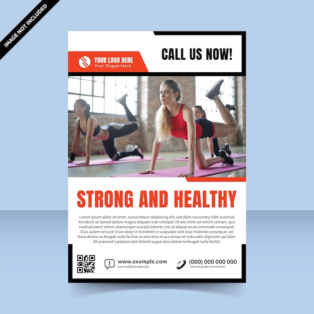 Diseño de plantilla de volante de fitness rojo limpio fuerte y saludable