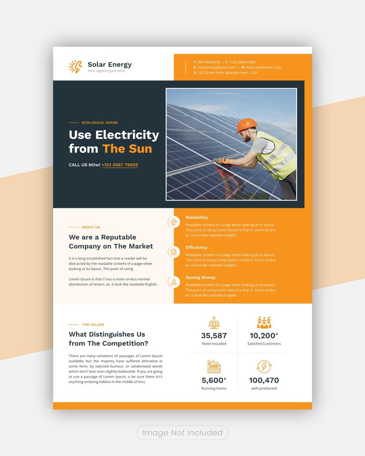 Diseño de plantilla de volante de producto de panel de energía solar