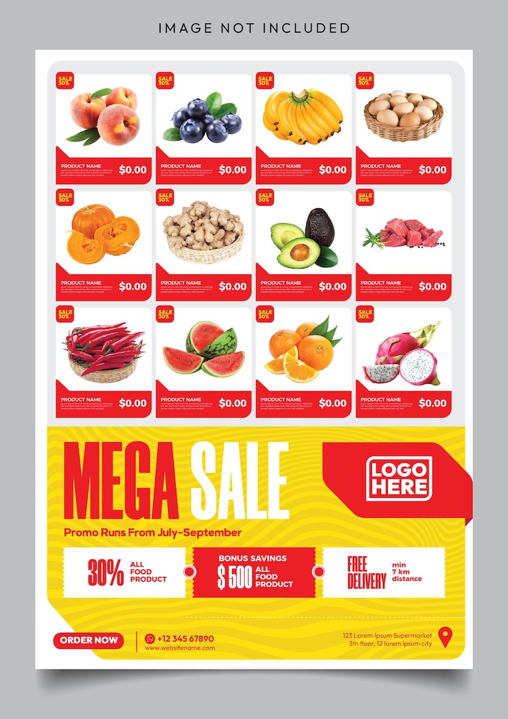 diseño de plantilla de volante de promoción para tienda de comestibles