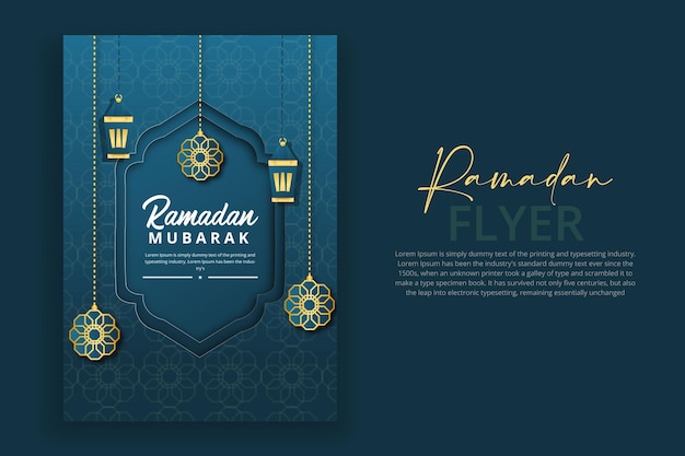 Diseño de plantilla de volante Ramadan Kareem Hermosas linternas islámicas