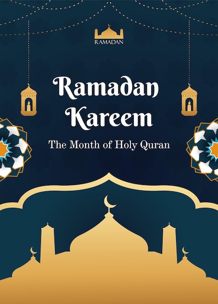 diseño de plantilla de volante ramadan kareem con mezquita