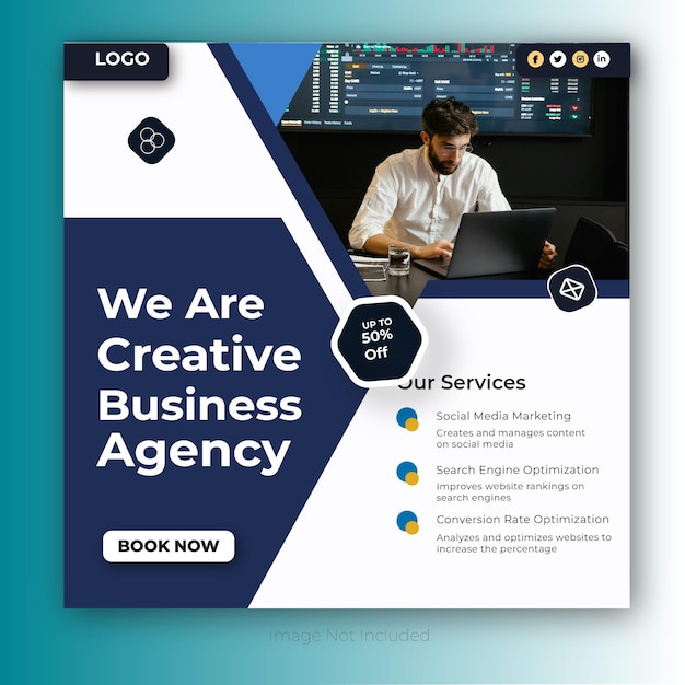 Diseño de plantillas de anuncios en redes sociales para marketing digital y servicios empresariales corporativos