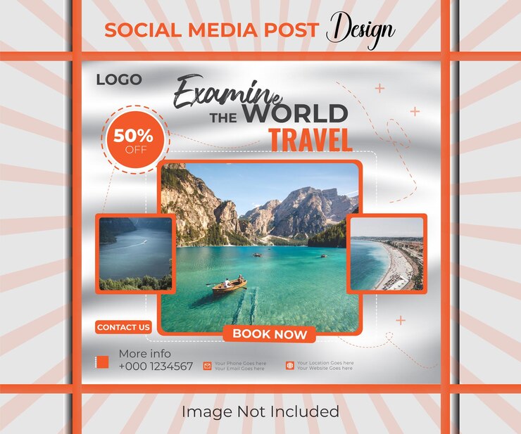 Diseño de plantillas de anuncios de viajes y viajes en las redes sociales, en Instagram o en la web