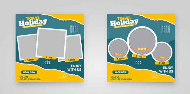 Diseño de plantillas de banners web de promoción de negocios de viajes para las redes sociales