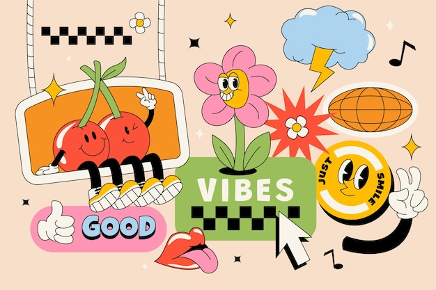 Diseño de plantillas de buenas vibraciones dibujadas a mano