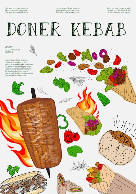 Diseño de plantillas de carteles de restaurantes y cafés de kebab de Doner