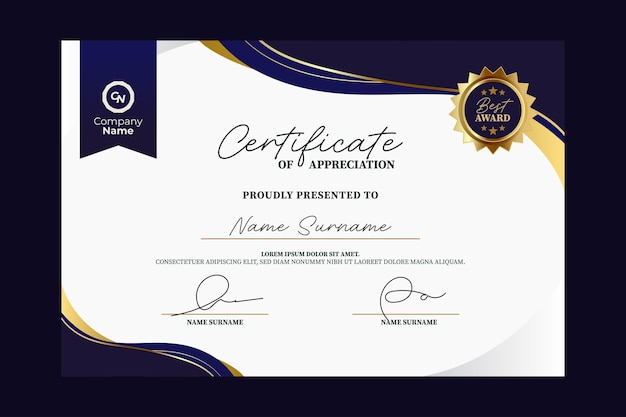 diseño de plantillas de certificados de aprecio de premios profesionales imprimibles