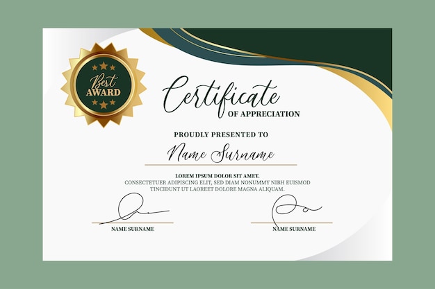 diseño de plantillas de certificados de aprecio de premios profesionales imprimibles