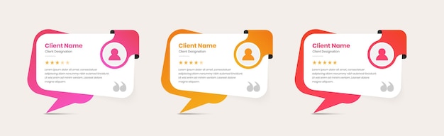 Diseño de plantillas de comentarios y testimonios de clientes con gradientes coloridos y formas abstractas