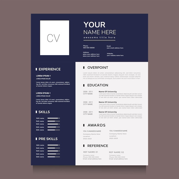 Diseño de plantillas de currículum profesional y vector de carta de presentación con encabezado minimalista
