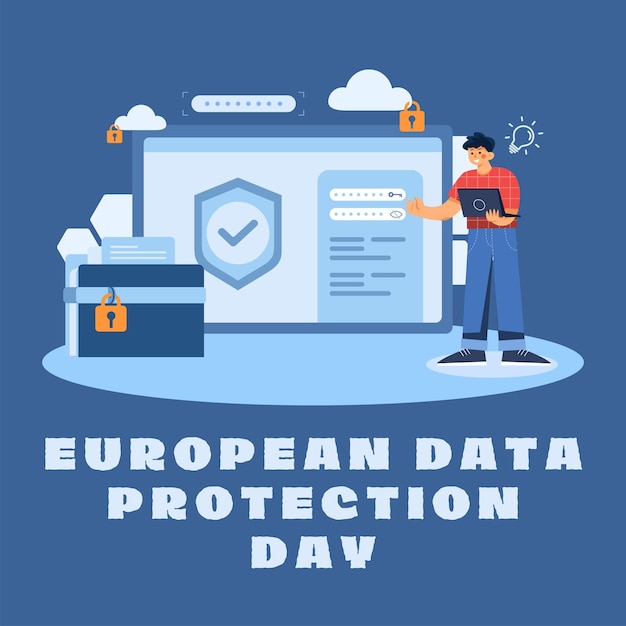 Diseño de plantillas para el Día Internacional de la Protección de Datos con fondo azul
