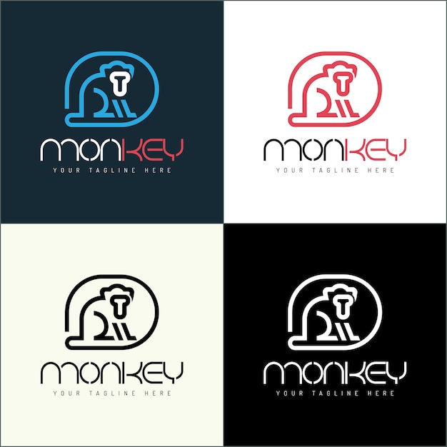 Diseño de plantillas para el diseño del logotipo de la línea de cola larga del mono