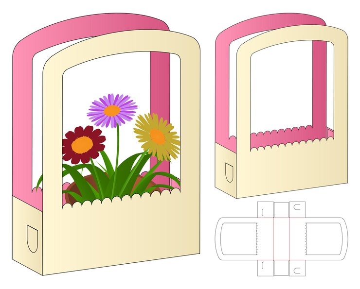 Vector diseño de plantillas de embalaje de bolsas de papel para flores