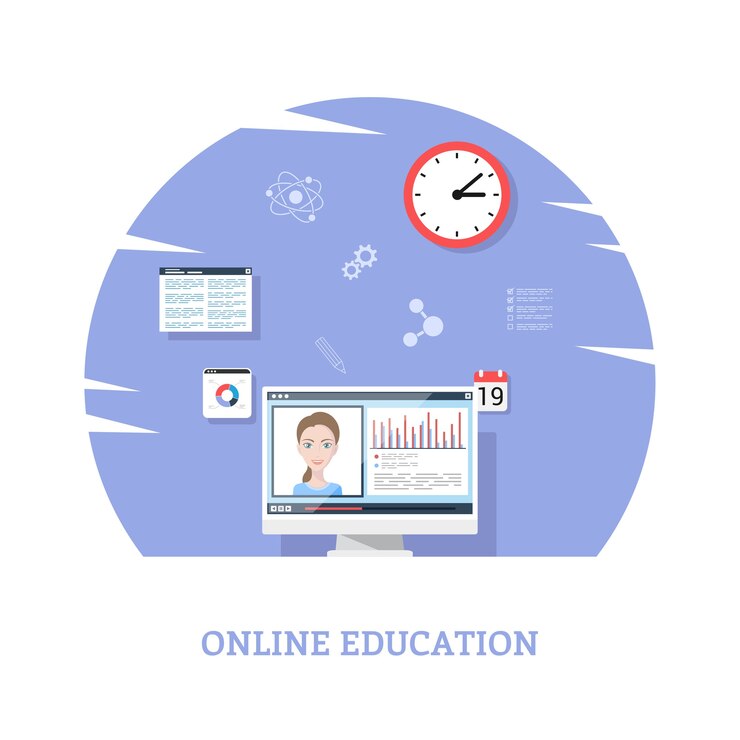Vector diseño de plantillas de estilo plano para seminarios web en línea, concepto de tecnología de educación a distancia