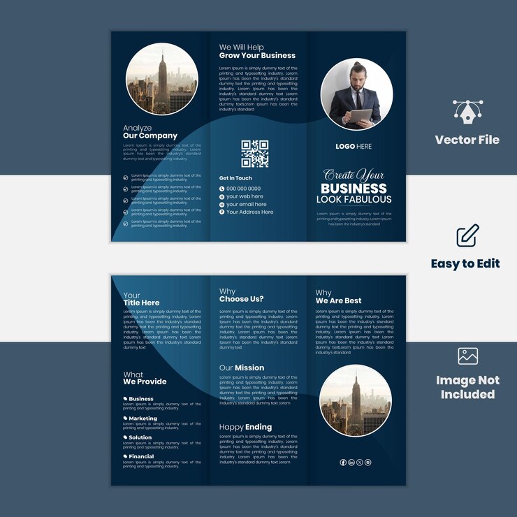 Diseño de plantillas de folletos comerciales triples vectoriales gratuitos