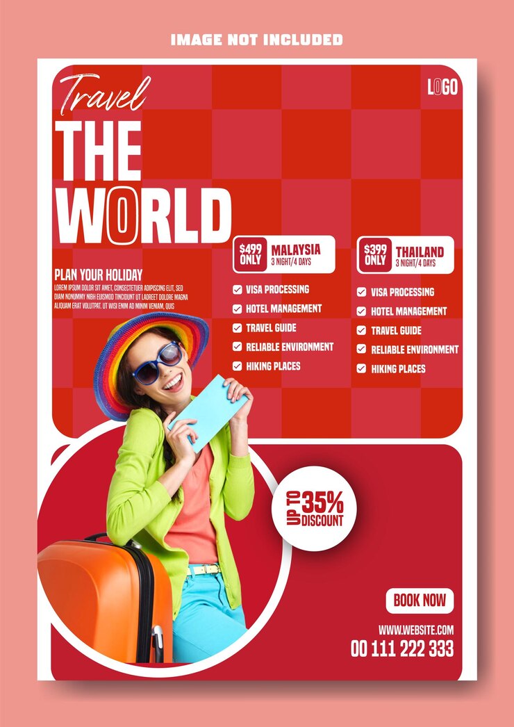 Vector diseño de plantillas de folletos promocionales para anuncios de viajes y giras