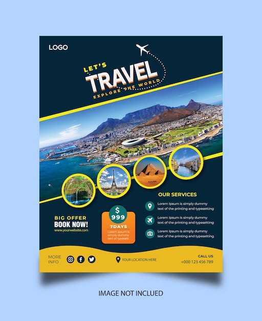 diseño de plantillas de folletos de viajes vectoriales y carteles de agencias de viajes