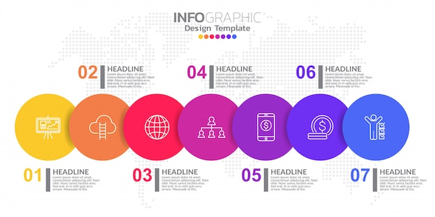 Diseño de plantillas de infografía con 7 opciones de color.