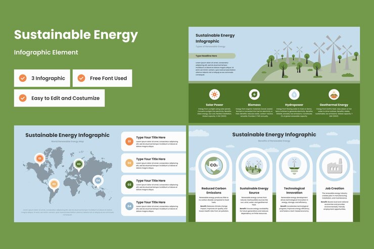 Vector diseño de plantillas de infografías de energía sostenible