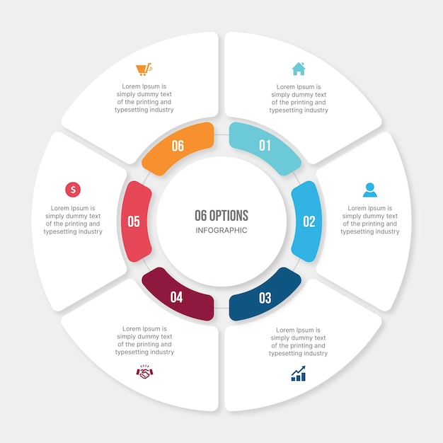 Diseño de plantillas infográficas de ciclo de círculo de seis opciones
