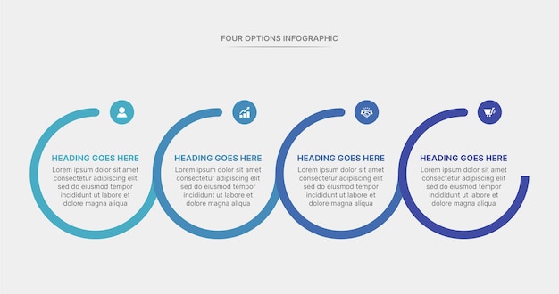 Diseño de plantillas infográficas circulares con diagrama de flujo de trabajo de proceso en 4 pasos