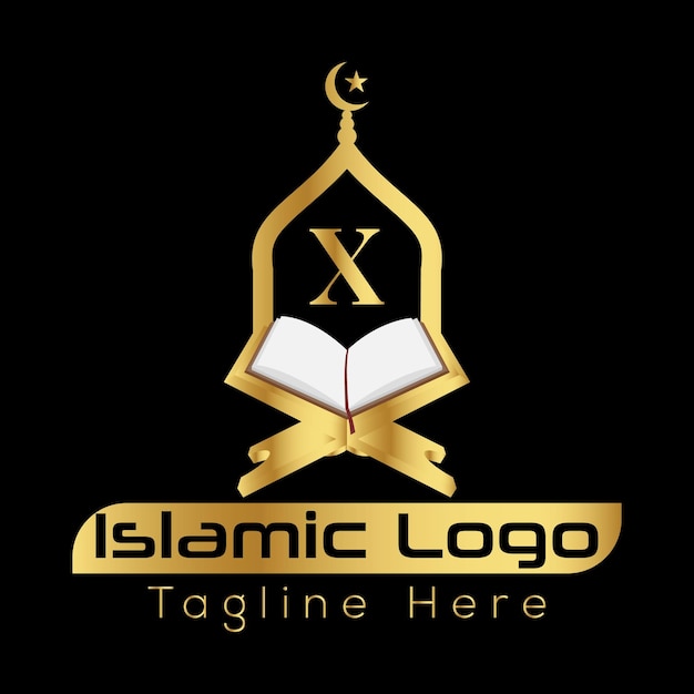 Diseño de plantillas de logotipos de mezquitas y Corán Concepto de emblema vectorial Símbolo creativo Icono X Diseño de logotipo