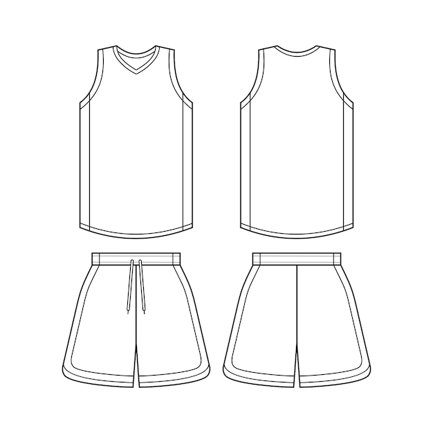 Diseño de plantillas de maquetes de uniformes de baloncesto para clubes deportivos Pantalones cortos de baloncestro de camiseta roja de baloncedo de frente, vista trasera y vista lateral Ilustración vectorial