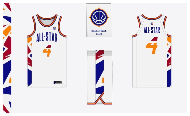 Vector diseño de plantillas de maquetes de uniformes de baloncesto jerseys de baloncestro pantalones cortos de balonceso en vista delantera y trasera