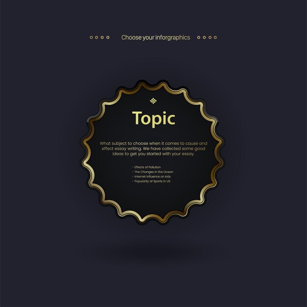 Diseño de plantillas de marco de infografía de botón de gráfico dorado utilizado en la opción de banner con oro