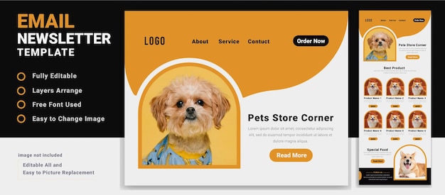 Diseño de plantillas de marketing de boletines de correo electrónico para tiendas de mascotas
