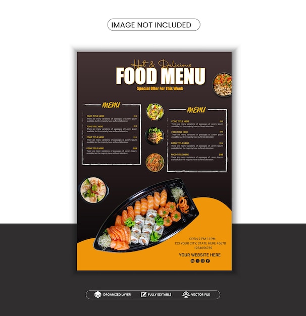 Diseño de plantillas de menús de alimentos y folletos de restaurantes