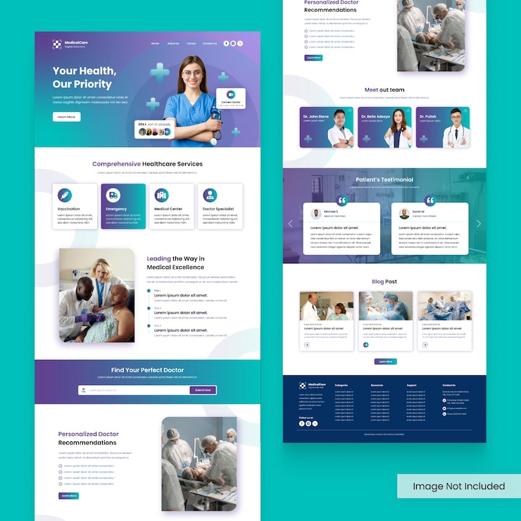 Vector diseño de plantillas de páginas de aterrizaje de sitios web de hospitales médicos