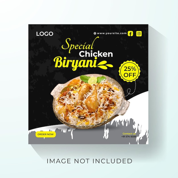 Diseño de plantillas de pancartas especiales de pollo y biryani