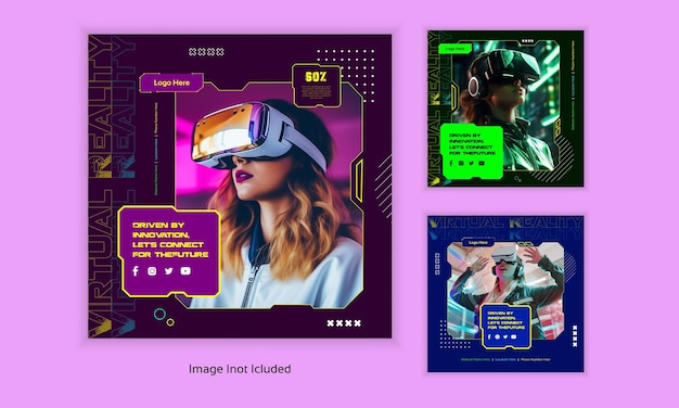 Diseño de plantillas de paquetes de anuncios de redes sociales y publicaciones de Instagram para juegos de realidad virtual
