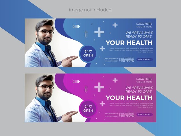 Diseño de plantillas de portada de Facebook para el cuidado de la salud en hospitales y hospitales Gradient