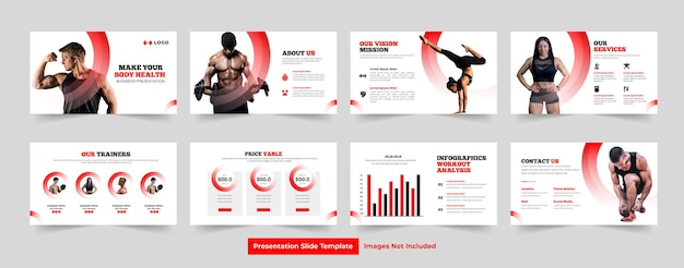 Diseño de plantillas de presentación de fitness y gimnasio