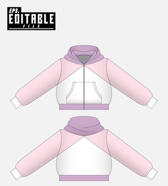 Diseño de plantillas de sudaderas recortadas con cremallera editable