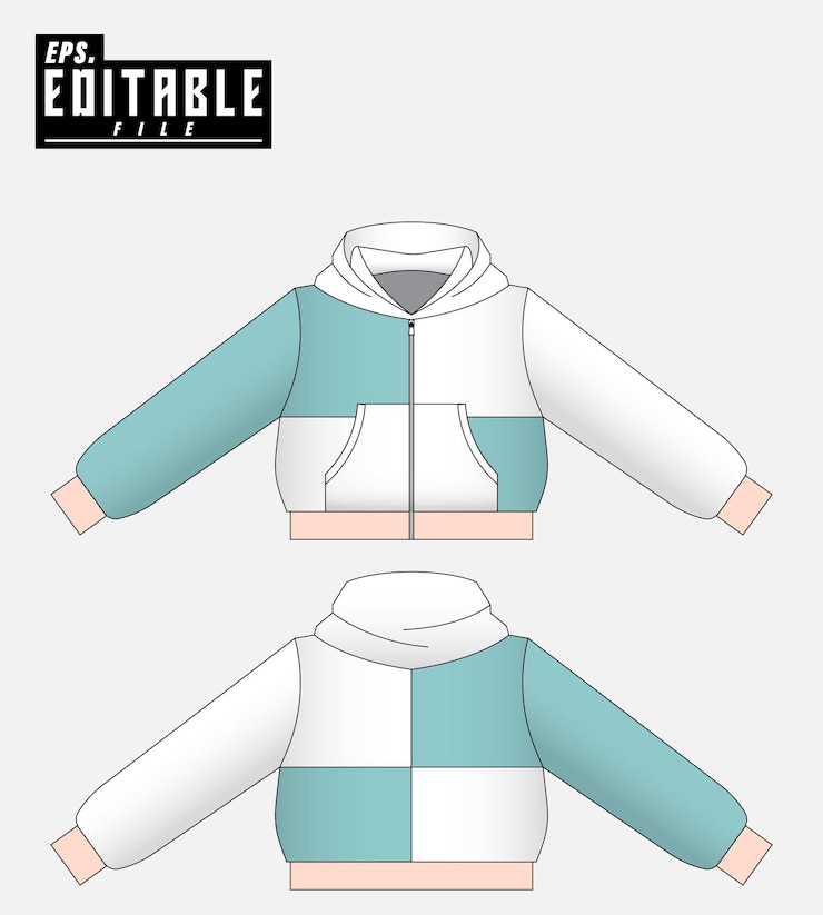 Vector diseño de plantillas de sudaderas recortadas con cremallera editable