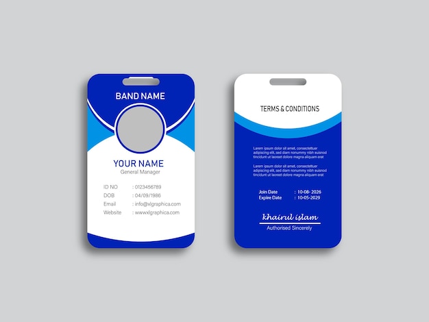 Diseño de plantillas de tarjetas de identificación delantera y trasera y diseño de tarjetes de identificación de visita personal