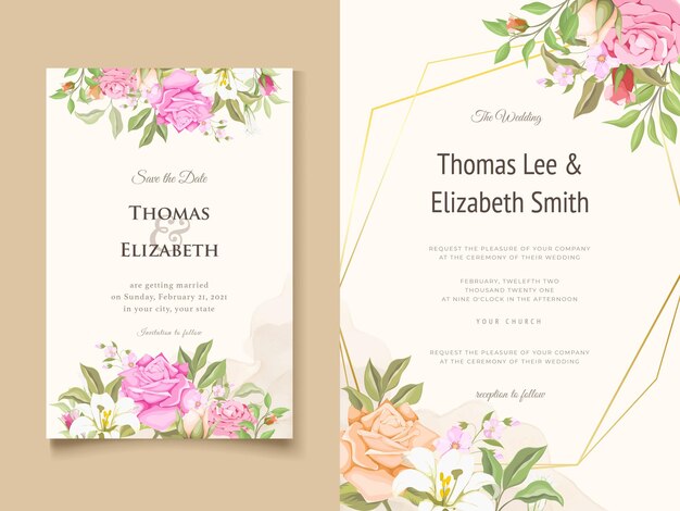 Diseño de plantillas para tarjetas de invitación de bodas de flores hermosas
