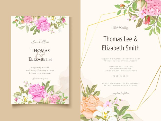 Vector diseño de plantillas para tarjetas de invitación de bodas de flores hermosas