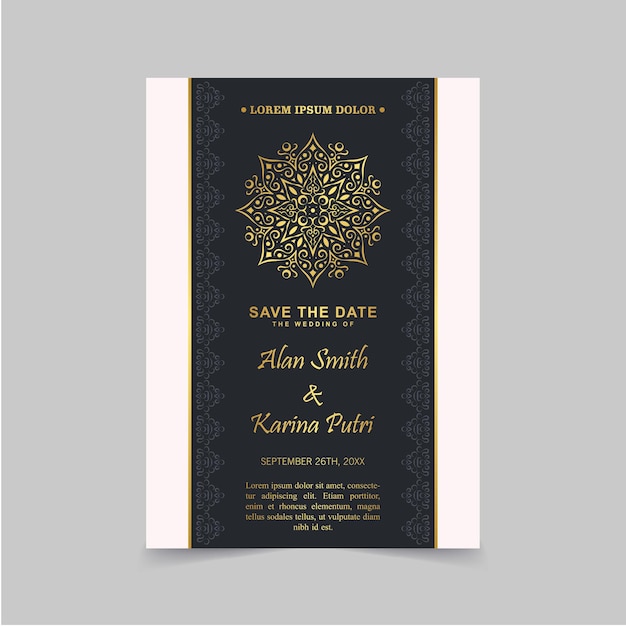 Diseño de plantillas de tarjetas de invitación de bodas de mandala elegantes