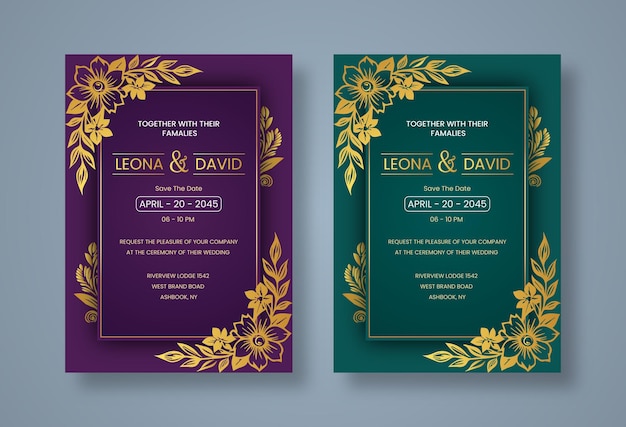 Diseño de plantillas de tarjetas de invitación florales de lujo para bodas