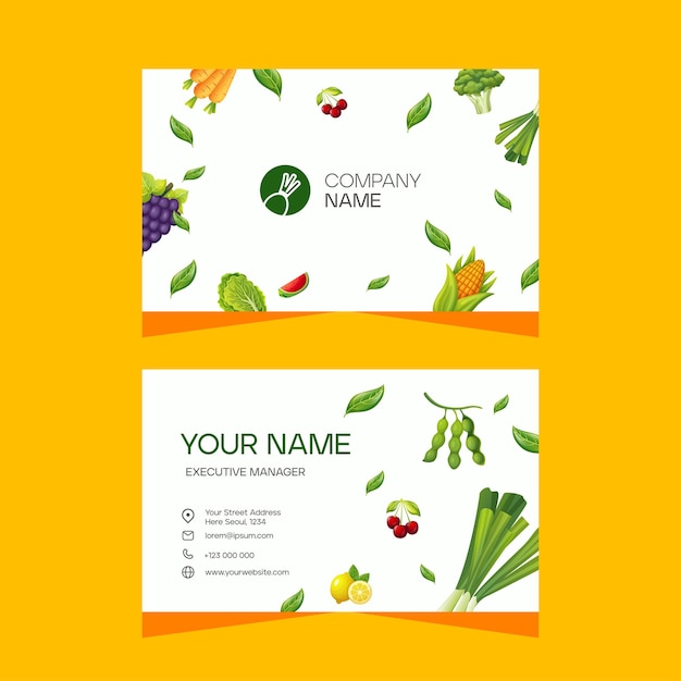 Vector diseño de plantillas de tarjetas de visita de verduras y frutas