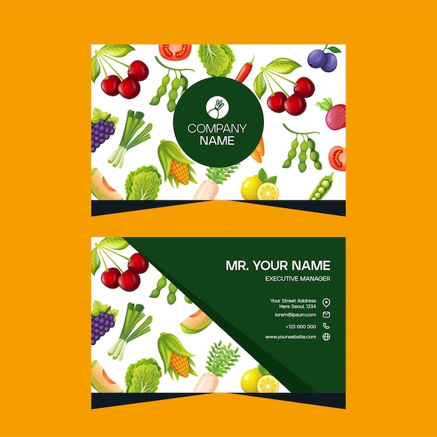 Vector diseño de plantillas de tarjetas de visita de verduras y frutas